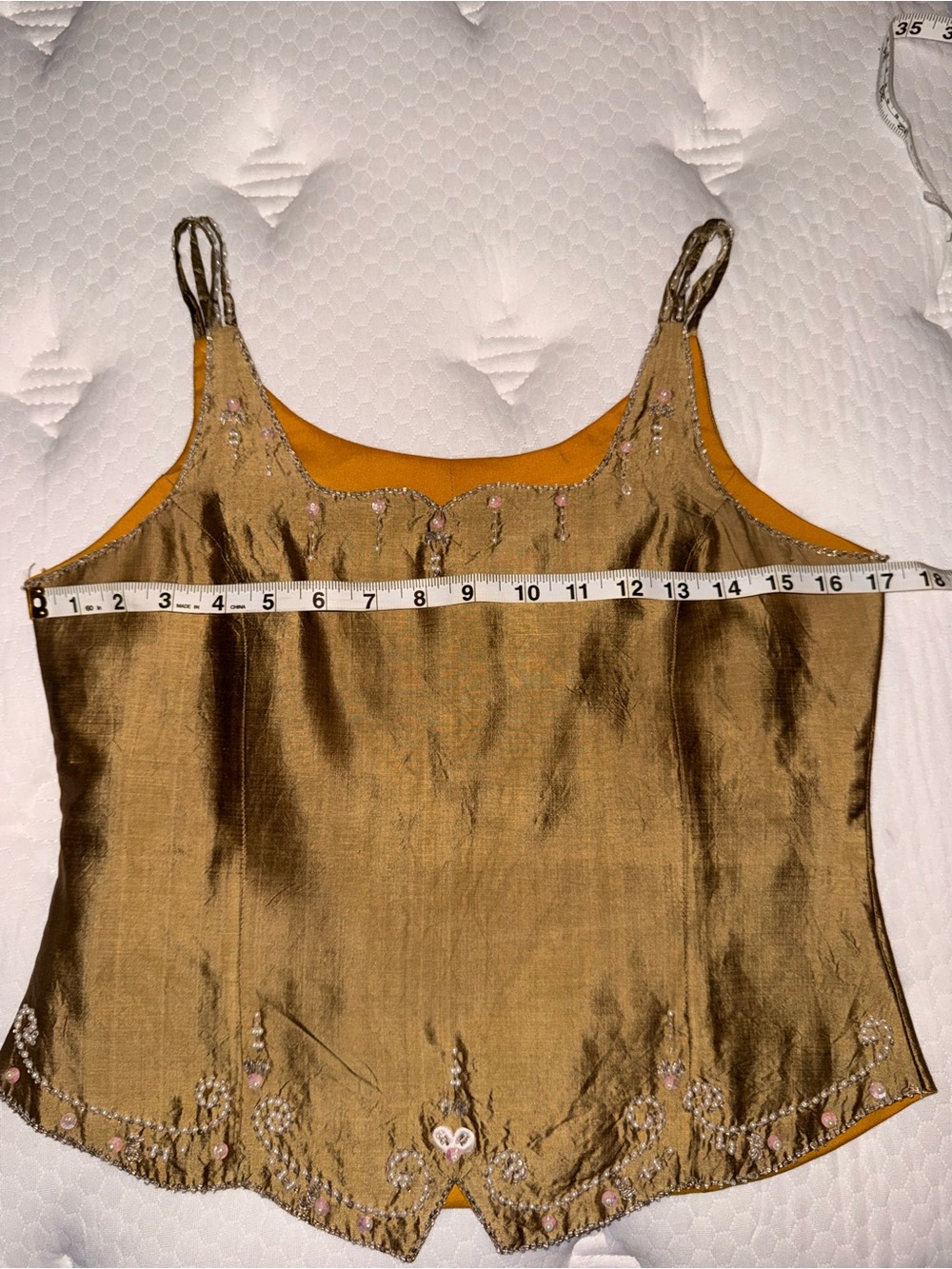 Embellished Satin Camisole Top - Gold - Picture 9 of 10